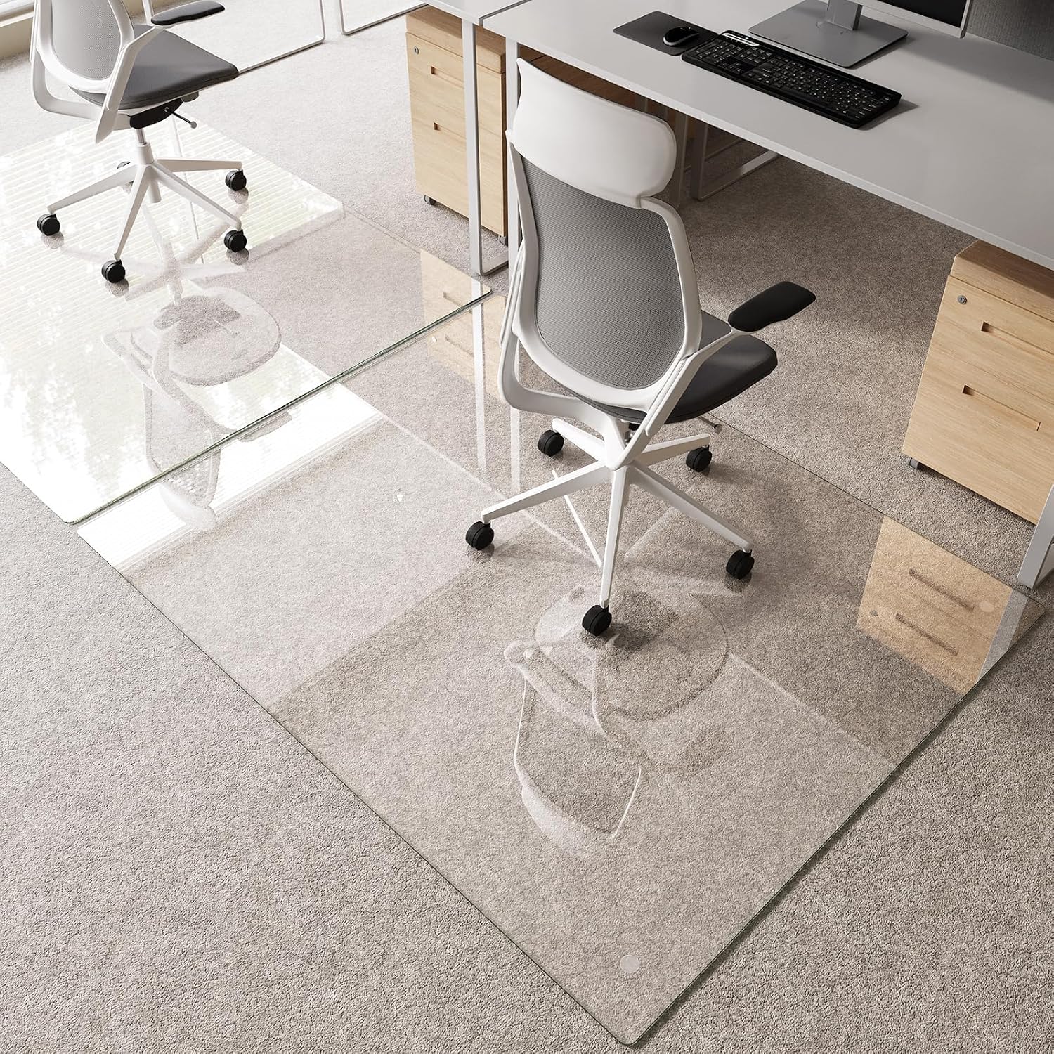 Tempered Glass Chair Mat 60'x48' – Ultra-Clear Office Chair Mat for Hardwood Floors & Low-Pile Carpets – Heavy-Duty 0.2' Scratch-Resistant Surface with Non-Slip Pads – Supports 1,000 lbs