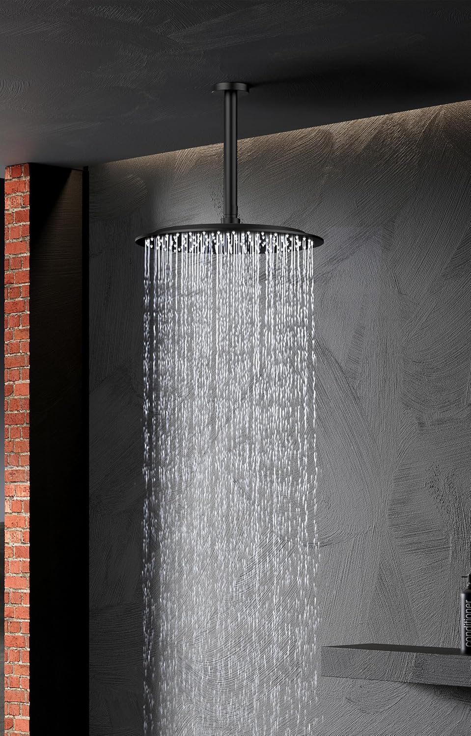 Round Rain Shower Head, Ultra-Thin Design 304 Stainless Steel Ceiling Shower Head, Modern High Pressure Waterfall Shower Head (Matte Black, 12)