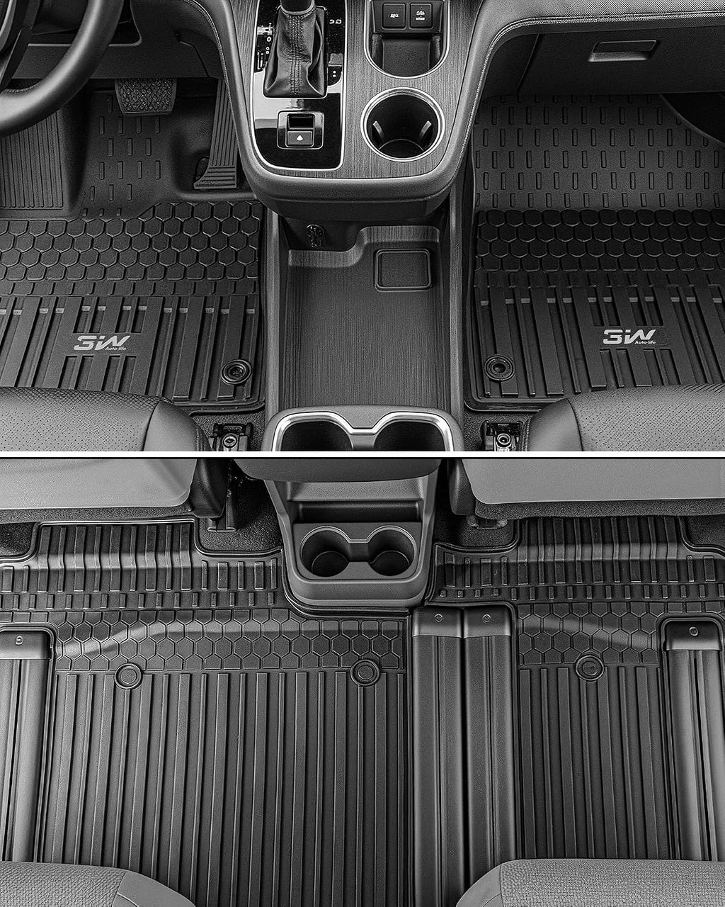 3W Floor Mats for Toyota Sienna 2021-2026 8 Seat LE/XLE, TPE All Weather Custom Fit Floor Liner for Toyota Sienna 1st, 2nd and 3rd Row, Black (Only for 8 Passenger)