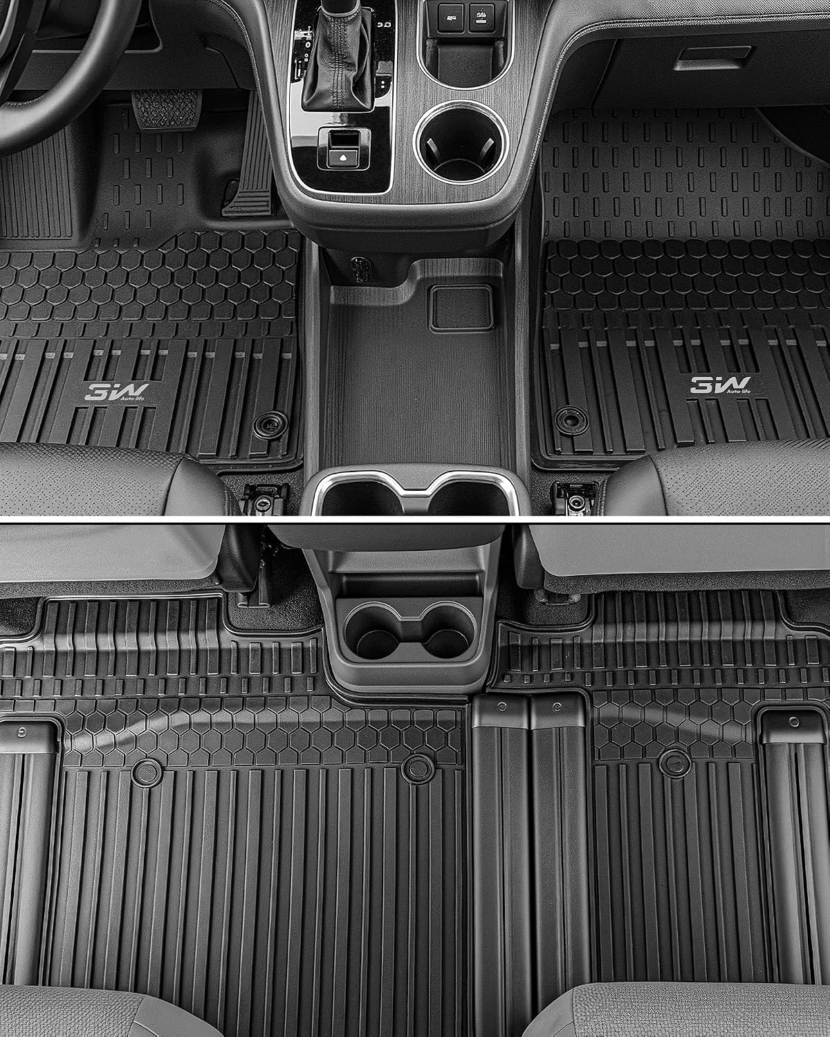 3W Floor Mats for Toyota Sienna 2021-2026 8 Seat LE/XLE, TPE All Weather Custom Fit Floor Liner for Toyota Sienna 1st, 2nd and 3rd Row, Black (Only for 8 Passenger)