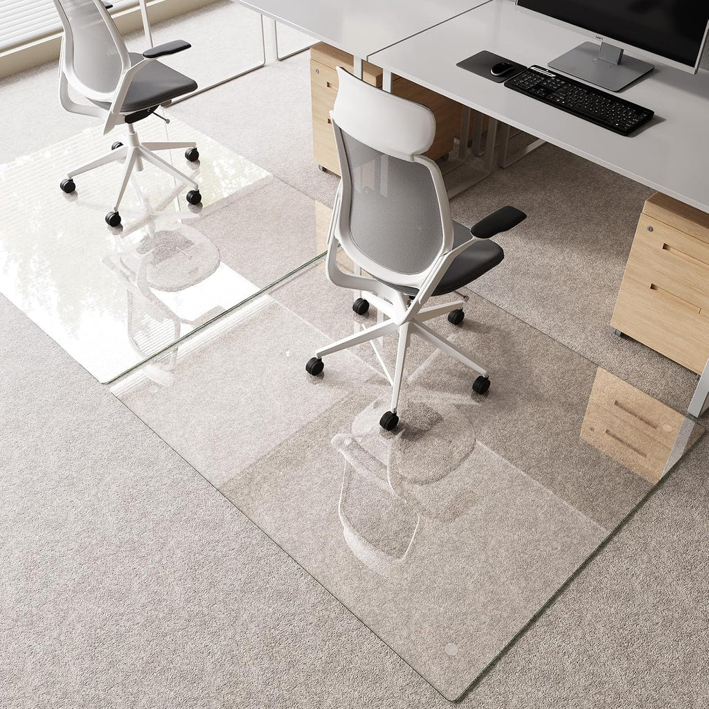Tempered Glass Chair Mat 55'x46' – Ultra-Clear Office Chair Mat for Hardwood Floors & Low-Pile Carpets – Heavy-Duty 0.2' Scratch-Resistant Surface with Non-Slip Pads – Supports 1,000 lbs