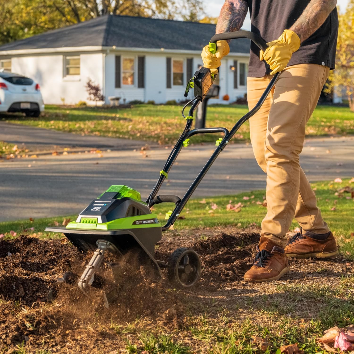Earthwise Power Tools by ALM TC70040EW 11-Inch 40-Volt Lithium-Ion Cordless Electric Tiller/Cultivator, 4Ah Battery & Charger Included, Green