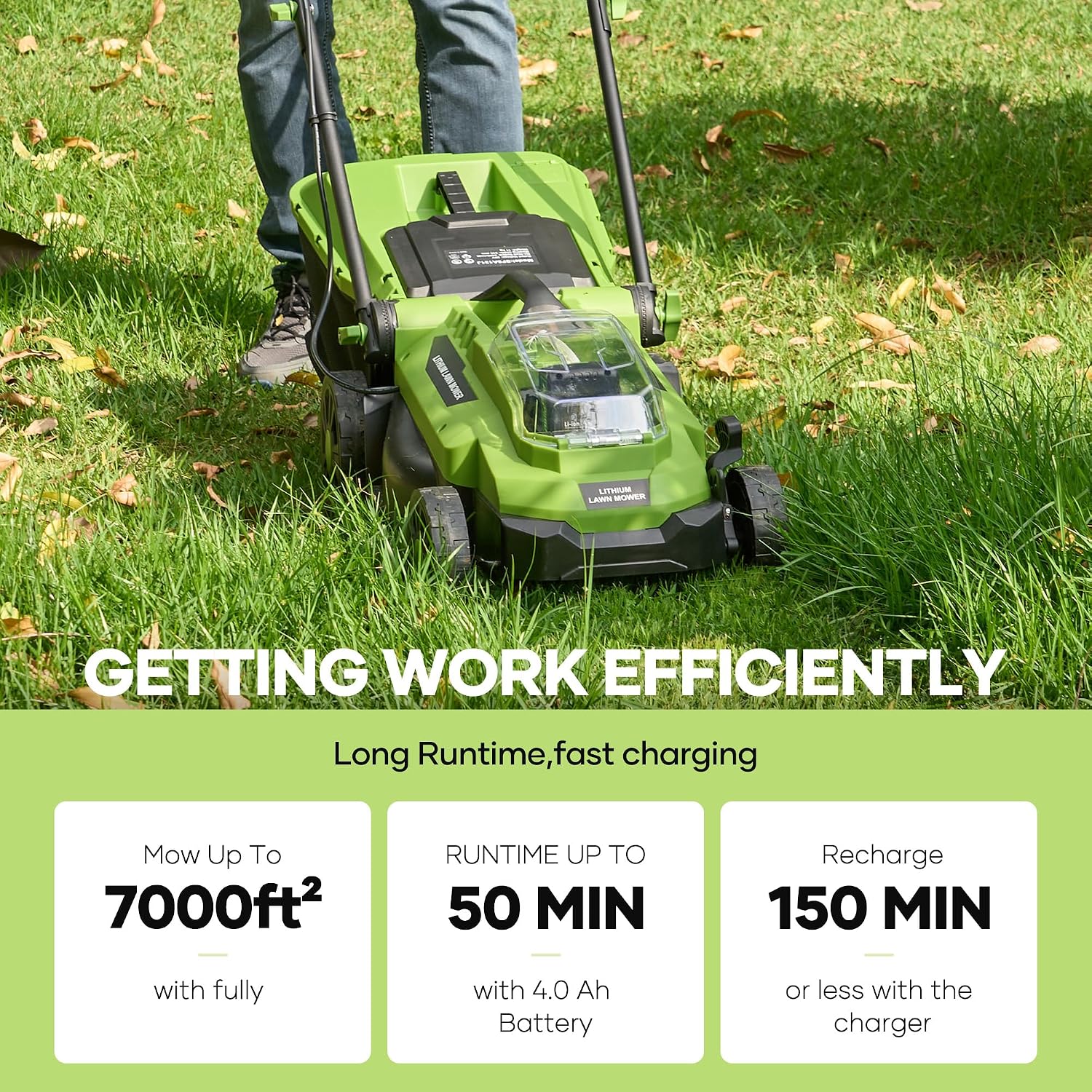 20V Brushless Lawn Mower Cordless,13Inch Electric Lawn Mower with 4.0Ah Battery & Fast Charger, 5 Position Height Adjustment, 8 Gallon Grass Bag, Green