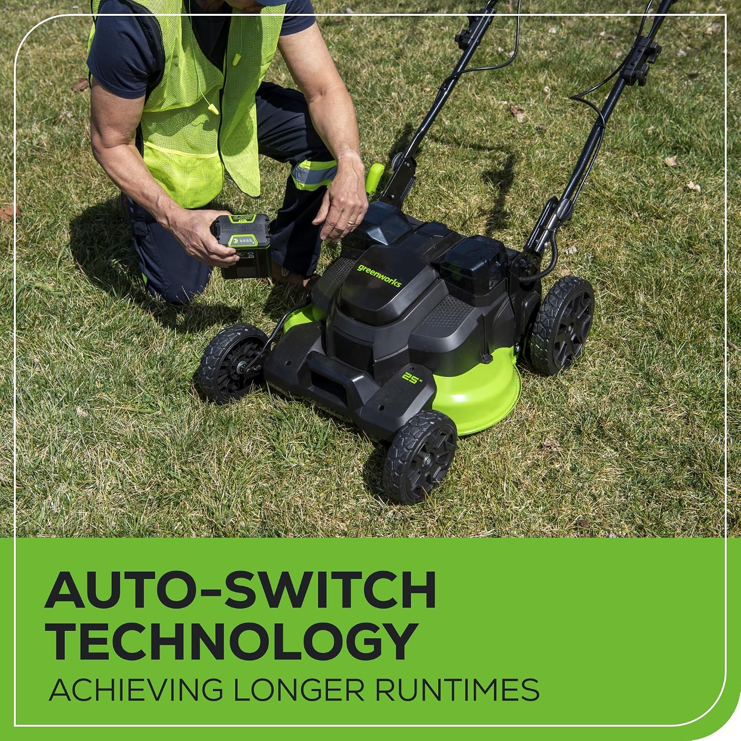 Greenworks 82V Bundle - 25' Brushless (Self-Propelled) Cordless Lawn Mower, (2) 4.0Ah Batteries and Dual Port Rapid Charger + Bonus 4.0Ah Battery (Bonus Battery)