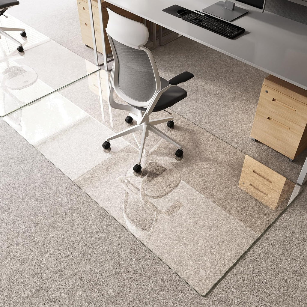 Tempered Glass Chair Mat 80'x40' – Ultra-Clear Office Chair Mat for Hardwood Floors & Low-Pile Carpets – Heavy-Duty 0.2' Scratch-Resistant Surface with Non-Slip Pads – Supports 1,000 lbs