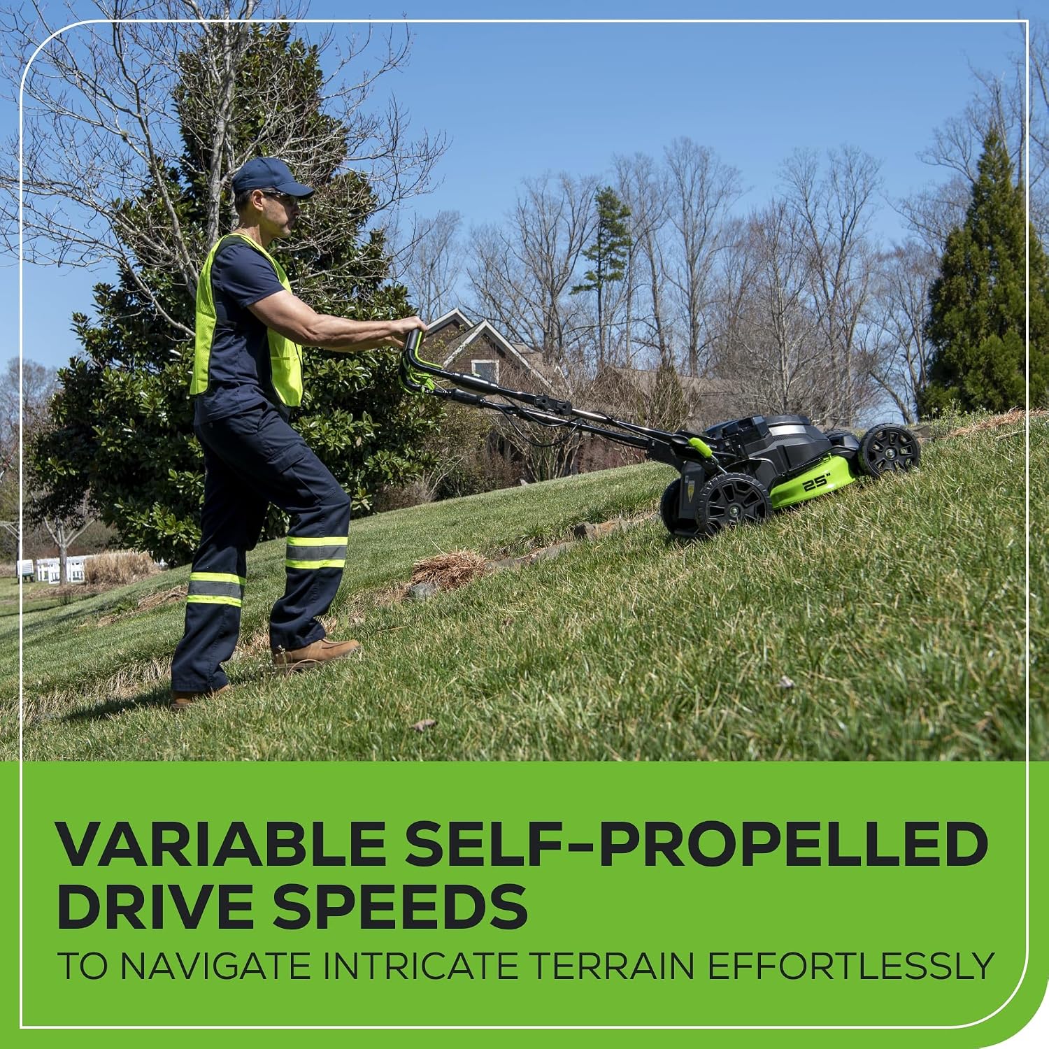 Greenworks 82V Bundle - 25' Brushless (Self-Propelled) Cordless Lawn Mower, (2) 4.0Ah Batteries and Dual Port Rapid Charger + Bonus 4.0Ah Battery (Bonus Battery)