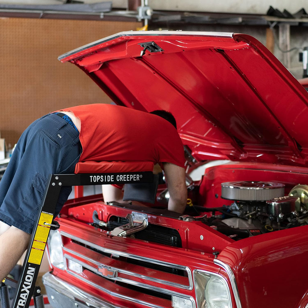 Traxion 3-100 Foldable Topside Automotive Engine Creeper, Red & Black