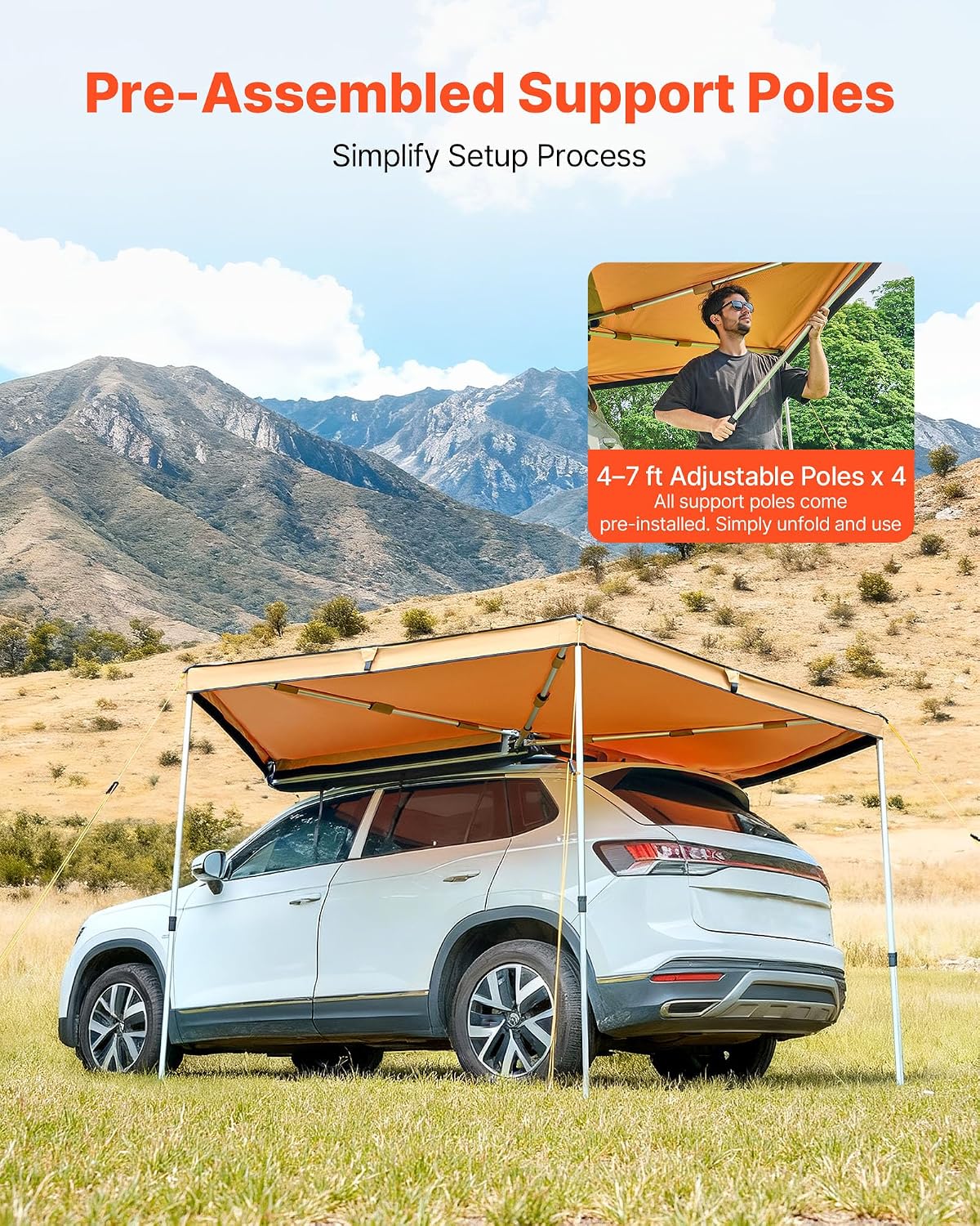 VEVOR 270 Degree Awning, 52 sq.ft Driver Side Vehicle Awning, UV50+ Waterproof Car Side Awnings with Carry Bag, All-Weather Overland Awnings Car Shelter for SUV Van Truck Camping