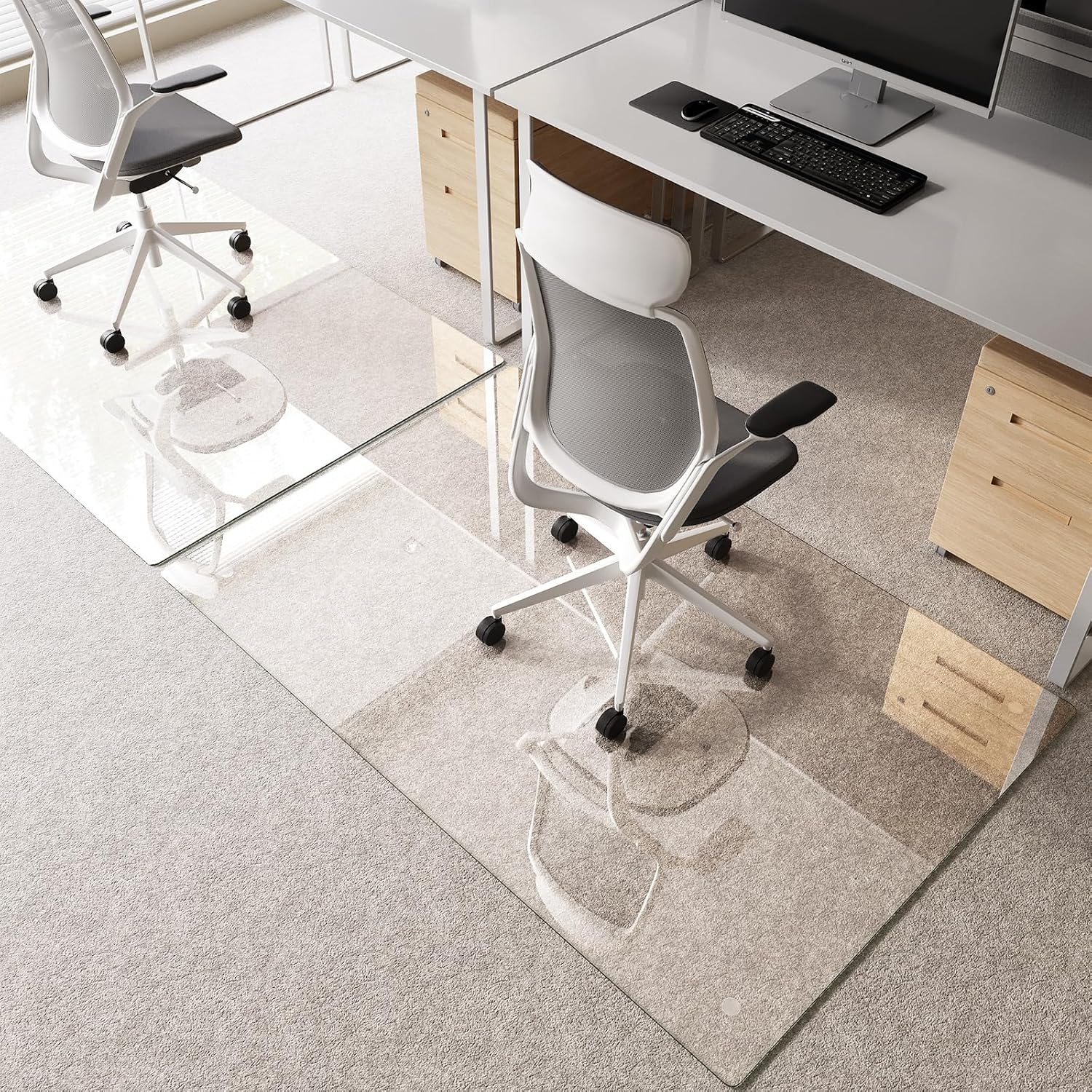Tempered Glass Chair Mat 60'x40' – Ultra-Clear Office Chair Mat for Hardwood Floors & Low-Pile Carpets – Heavy-Duty 0.2' Scratch-Resistant Surface with Non-Slip Pads – Supports 1,000 lbs