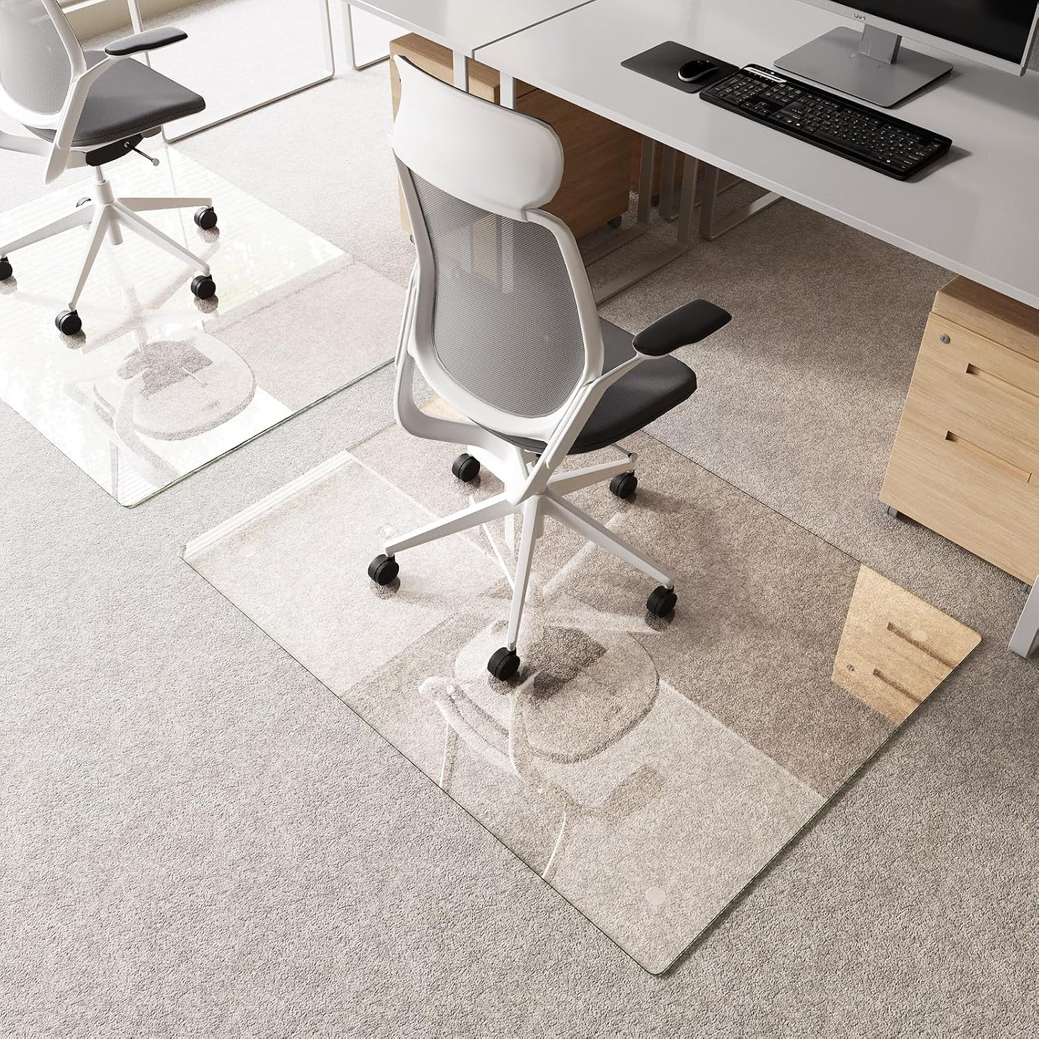 Tempered Glass Chair Mat 48'x36' – Ultra-Clear Office Chair Mat for Hardwood Floors & Low-Pile Carpets – Heavy-Duty 0.2' Scratch-Resistant Surface with Non-Slip Pads – Supports 1,000 lbs