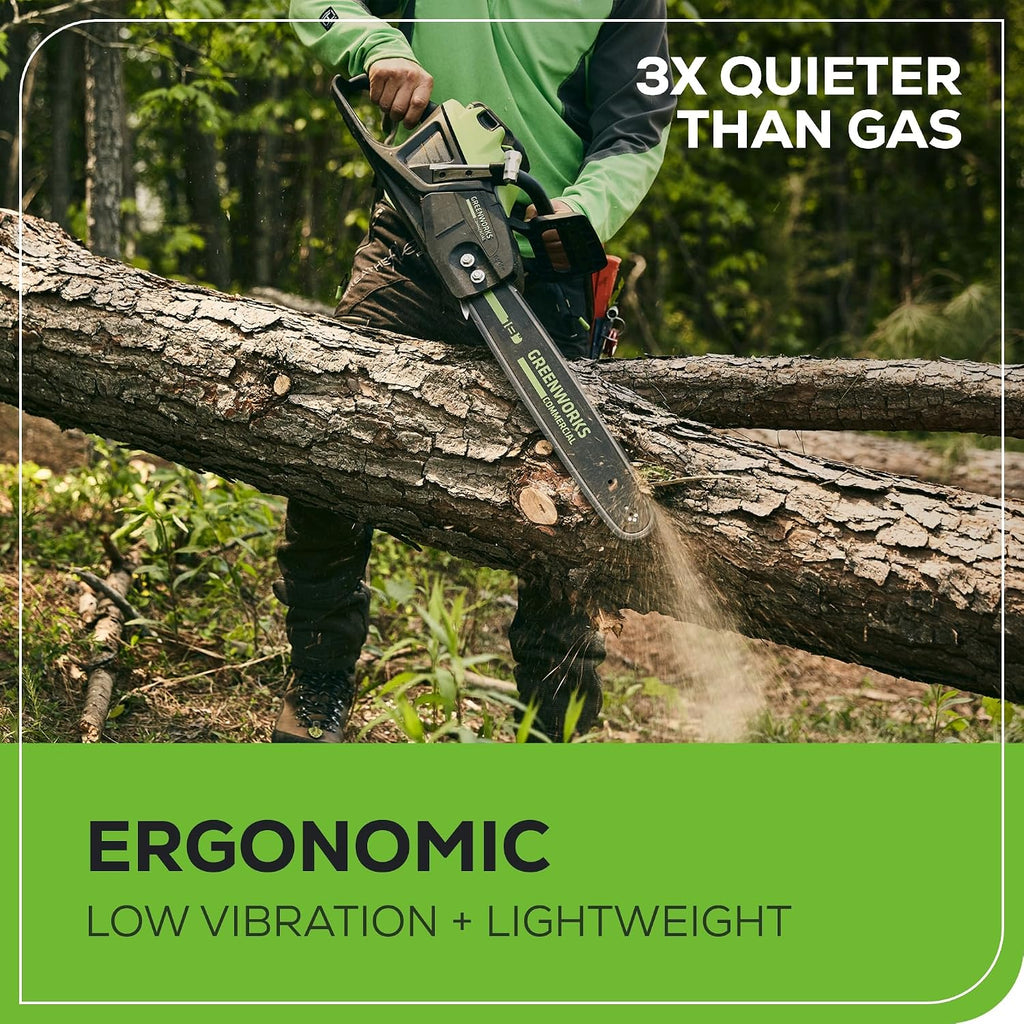 Greenworks 82V 18' Brushless (2.7 kW) Cordless Chainsaw (210 Cuts Per Charge), 4.0Ah Battery and Dual Port Rapid Charger (Great For Landscapers and Professionals)