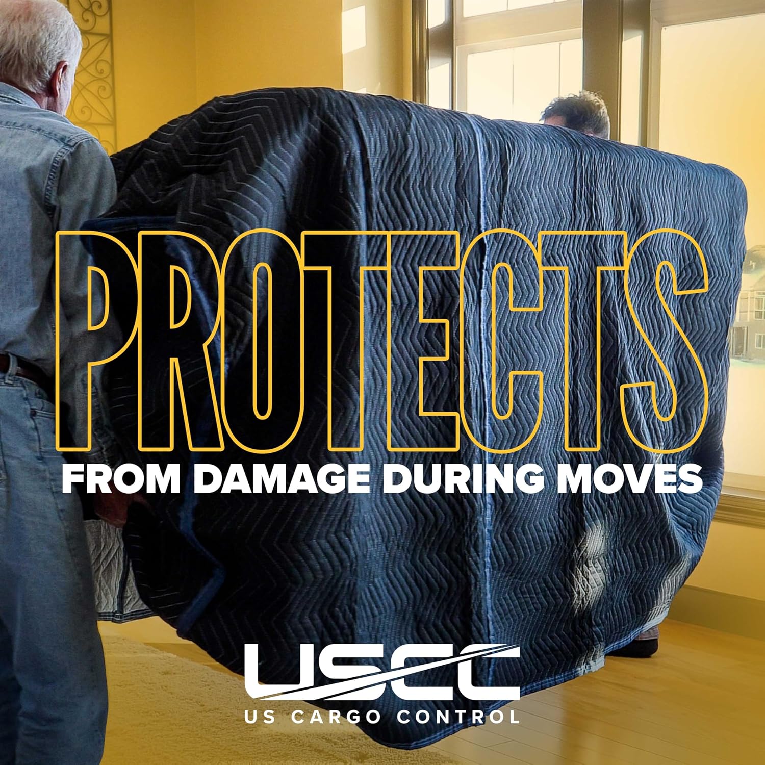 US Cargo Control Heavy Duty Quilted Couch Cover - Black/Blue Quilted Furniture Pad for Moving/Storage - 108 Inches x 46 Inches - Cotton/Polyester Blend - 14 Pounds - Washable, Reusable, Case of 6