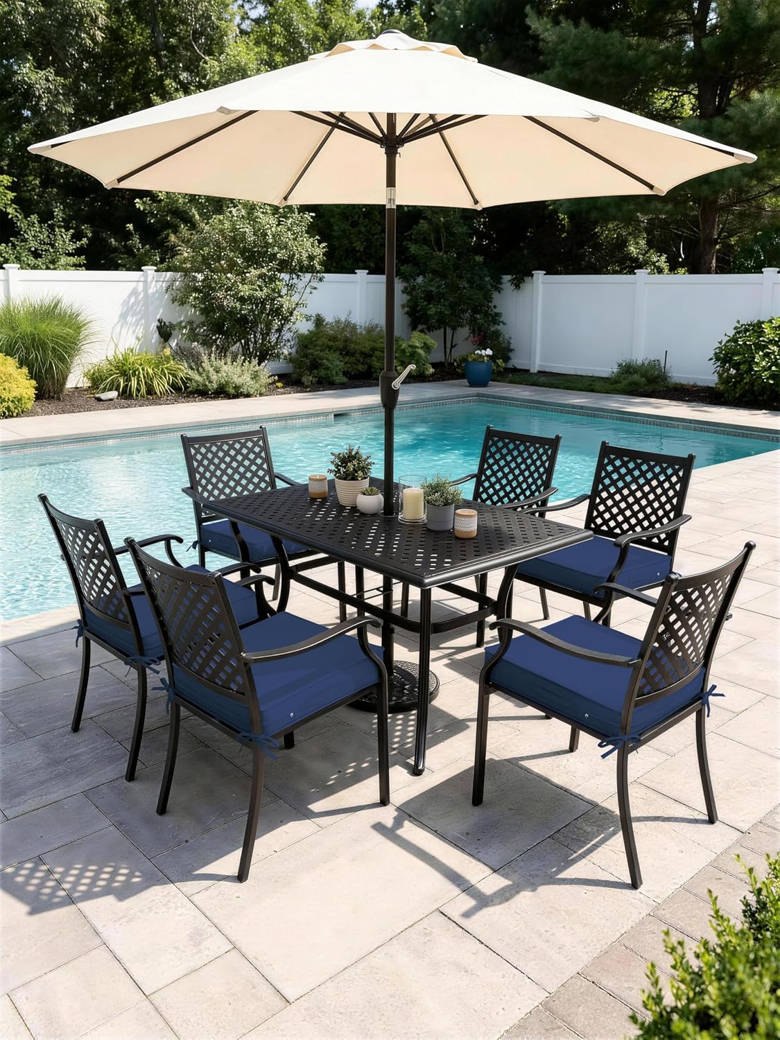 Outdoor Chair Cushions Patio Funiture Chair Seat Cushion 22 L X 22 W X 4 H Waterproof & Fade Resistant Square Sofa Couch Chair Pads with Non-Slip Bottom &Handle & Adjustable Straps Set of 6