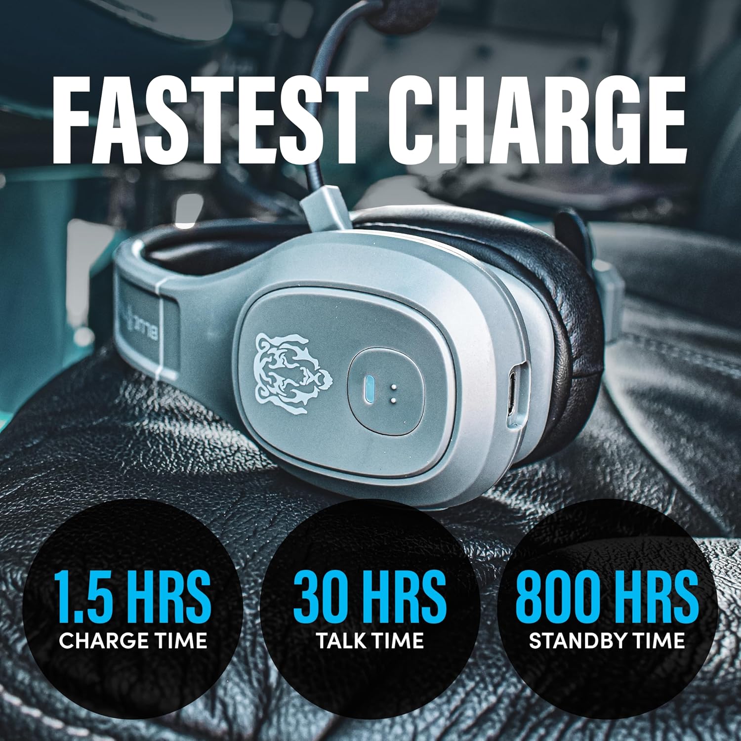 Blue Tiger Storm Gray - Premium Trucker Bluetooth Headset - Wireless Noise Canceling Mono Headset with Mic - High-Fidelity Sound, 30-Hour Talk Time, USB-C Charging - for Truck Drivers, Bluetooth 5.0