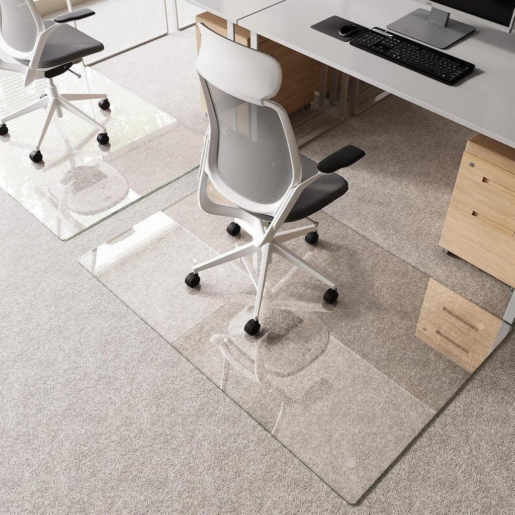 Tempered Glass Chair Mat 55'x36' – Ultra-Clear Office Chair Mat for Hardwood Floors & Low-Pile Carpets – Heavy-Duty 0.2' Scratch-Resistant Surface with Non-Slip Pads – Supports 1,000 lbs