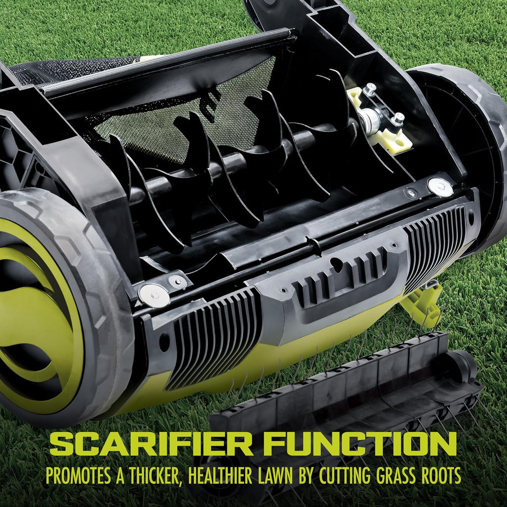 Sun Joe Corded Electric Lawn Dethatcher and Scarifier, 12-Amp, 12.6-Inch Cutting Width - Heavy-Duty Yard Trimmer and Mower Machine for Gardening Care and Maintenance, AJ798E