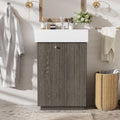 21.6-inch Bathroom Vanity with Reversible Sink, Free-Standing Single Storage Cabinet with One Right Door and Side Open Shelf, Vanity with Ceramic Basin for Bathroom (Wood)
