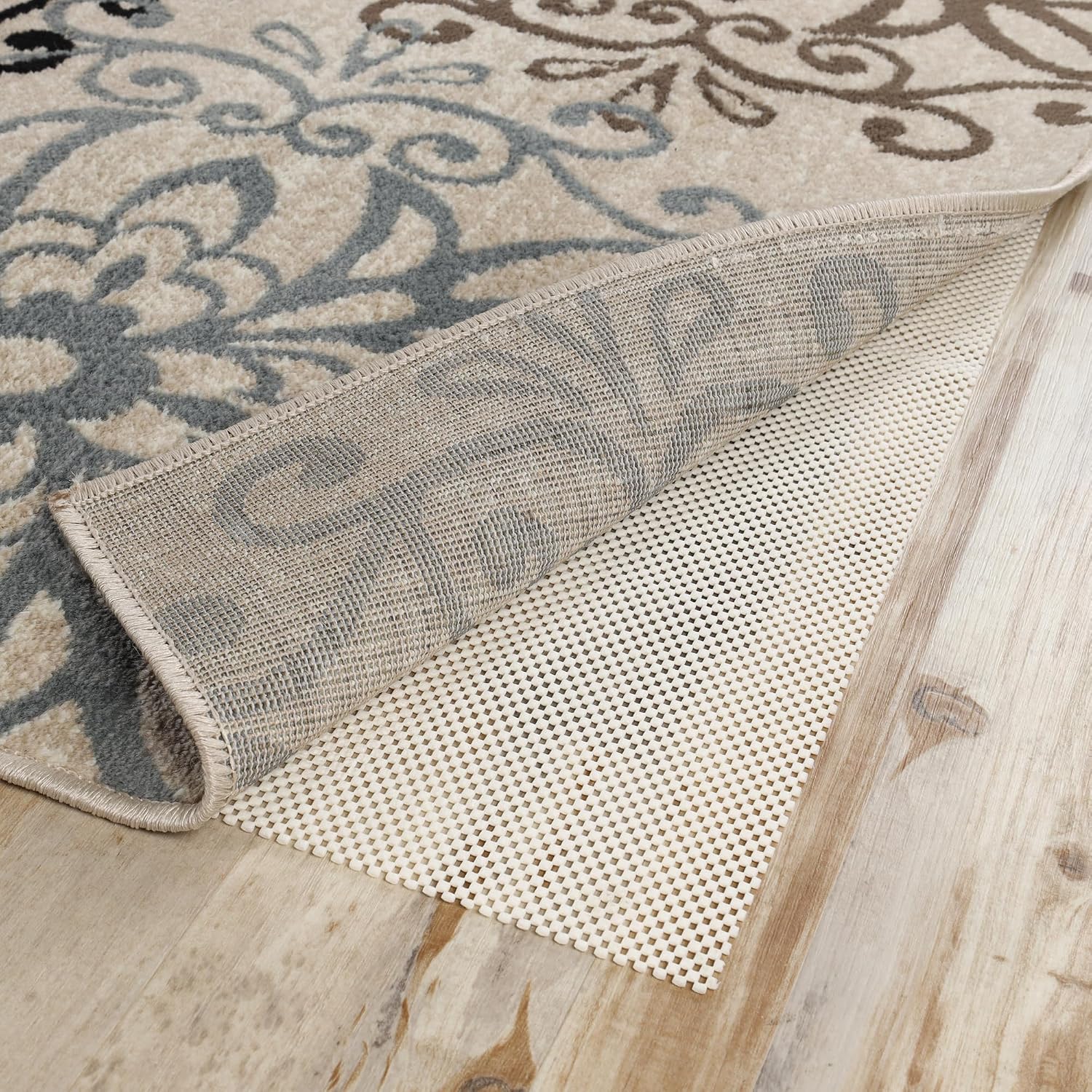 Superior Rio Reversible Rug Pad, Non-Slip, Non-Skid, Thick Mesh Design, Floor Protector, Padding, Furniture Gripper Mat, Slide Stopper, Foam Grip, Polymer Coated Polyester, 12' x 18', Cream