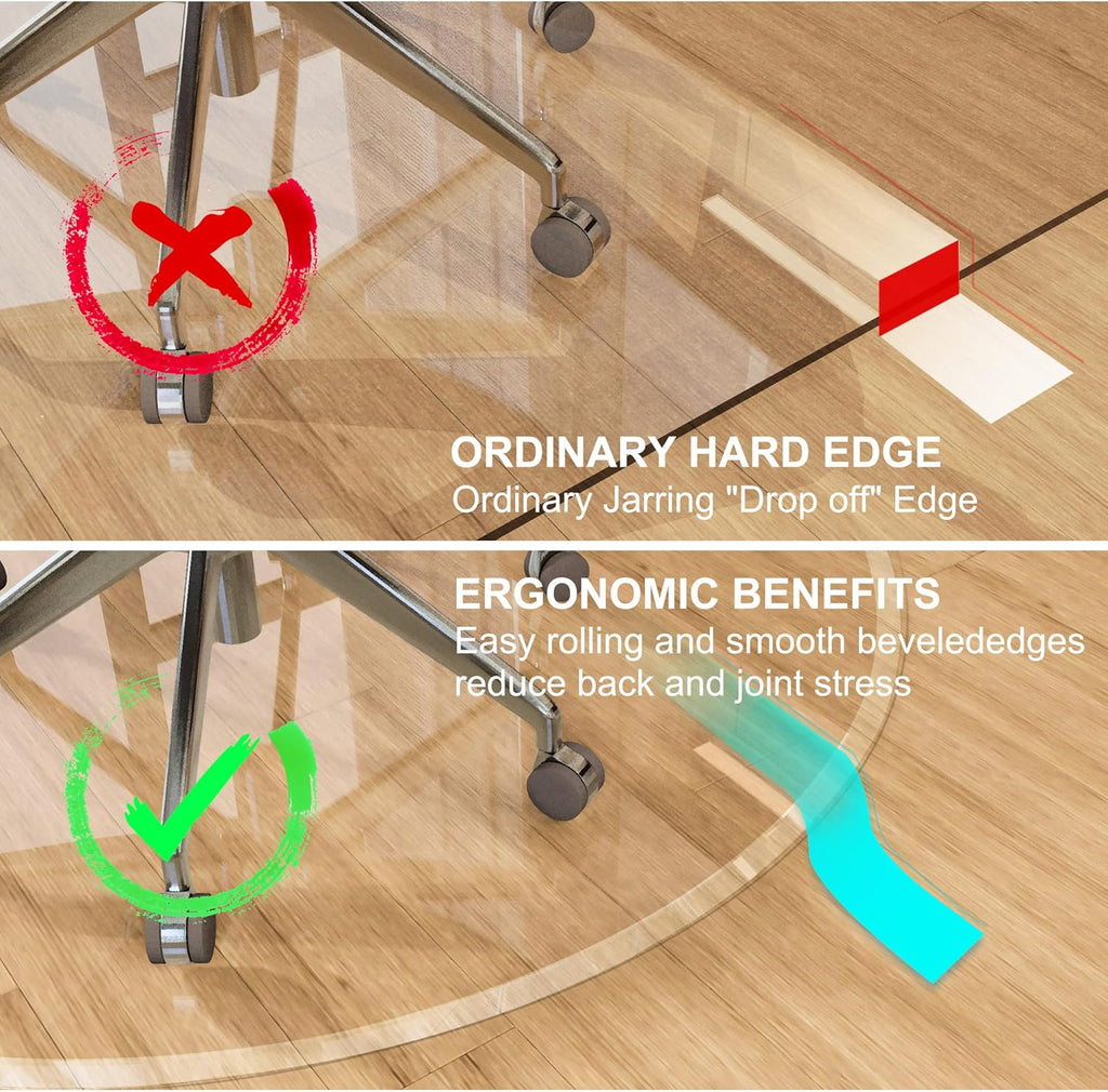 MESAILUP Beveled Edge 36' Round Office Chair Mat for Carpet or Hardwood Floor Crystal Clear, 36' x 36' for a Smooth Glide and Easy Roll On/Off, Heavy Duty and Non-Slip Floor Ultimate Clear Chair Mat