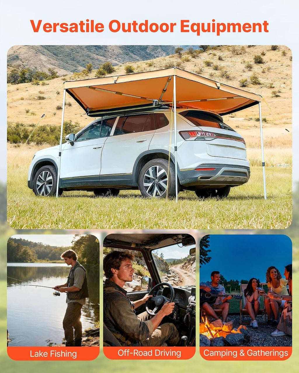 VEVOR 270 Degree Awning, 52 sq.ft Driver Side Vehicle Awning, UV50+ Waterproof Car Side Awnings with Carry Bag, All-Weather Overland Awnings Car Shelter for SUV Van Truck Camping