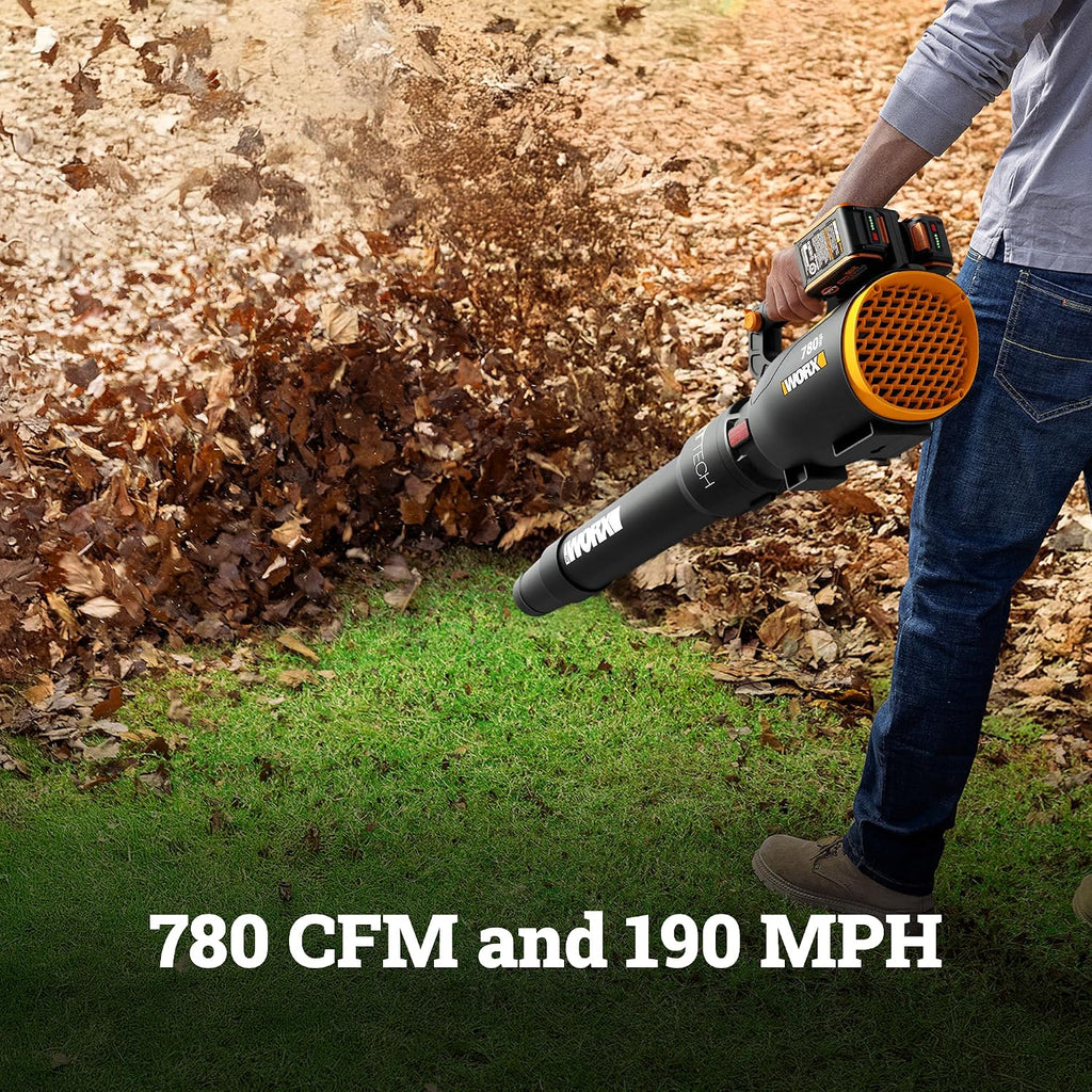 WORX Cordless Leaf Blower, Electric Blower with 780 CFM & 190 MPH, Brushless Lawn Blower with Gas-Like Power & 57 dB, Batteries & Charger Not Included, WG582.9
