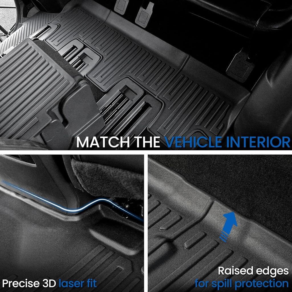 Floor Mats Cargo Mat Set for 2018-2024 Ford Expedition Max 8 Seats Bench Seat, Extra Sub-Trunk Mat and Door Sill Guards, All Weather TPE Cargo Liner Trunk Lower Mat Accessories