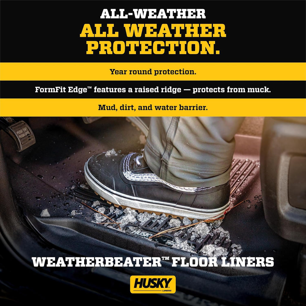 Husky Liners Weatherbeater Floor Mats | Fits 2018-2023 Hyundai Kona | Front & 2nd Row, 3-pc Black - 95581