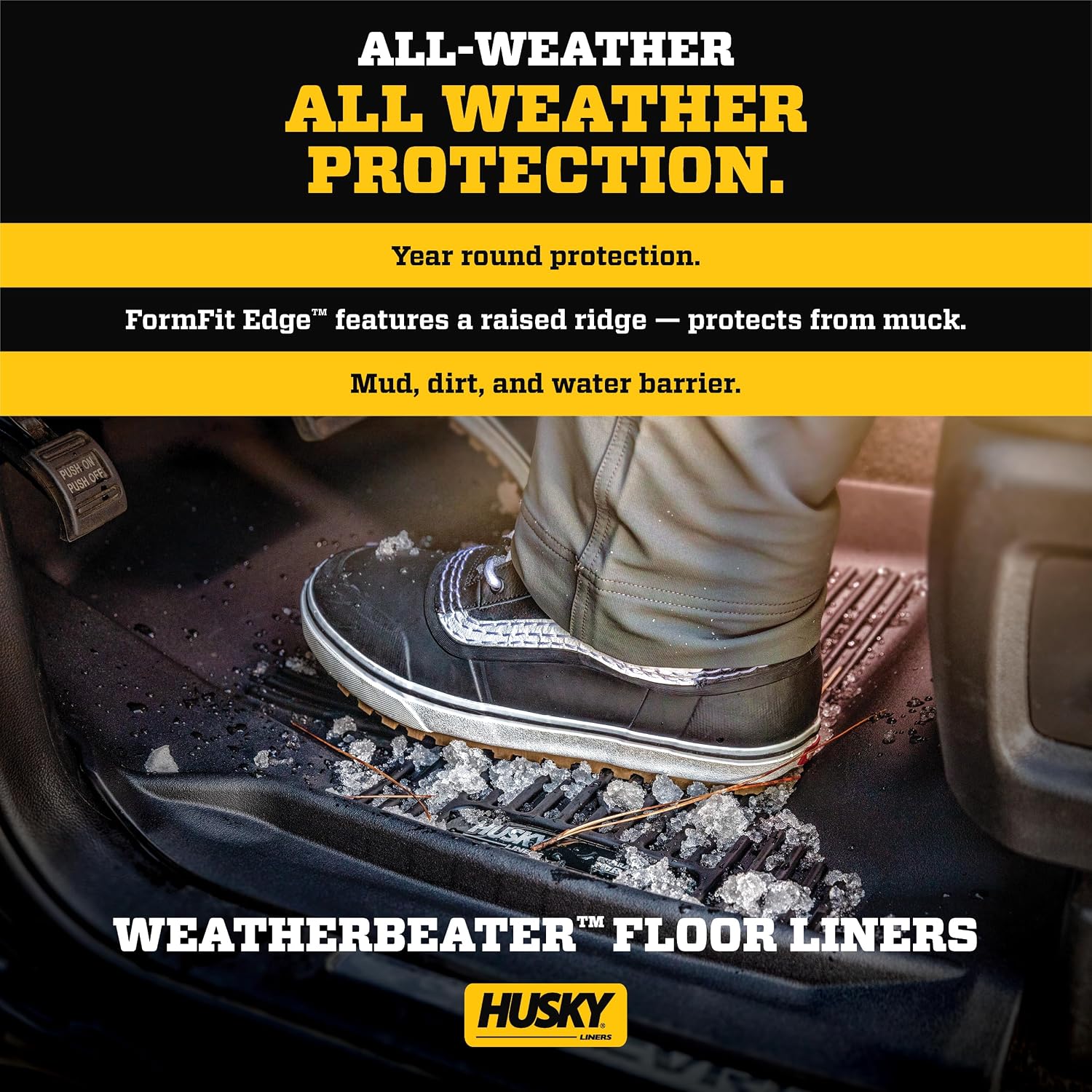 Husky Liners Weatherbeater Floor Mats | Fits 2018-2023 Hyundai Kona | Front & 2nd Row, 3-pc Black - 95581