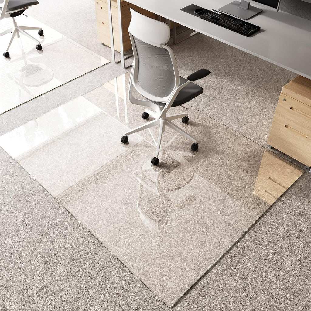 Tempered Glass Chair Mat 72'x54' – Ultra-Clear Office Chair Mat for Hardwood Floors & Low-Pile Carpets – Heavy-Duty 0.2' Scratch-Resistant Surface with Non-Slip Pads – Supports 1,000 lbs