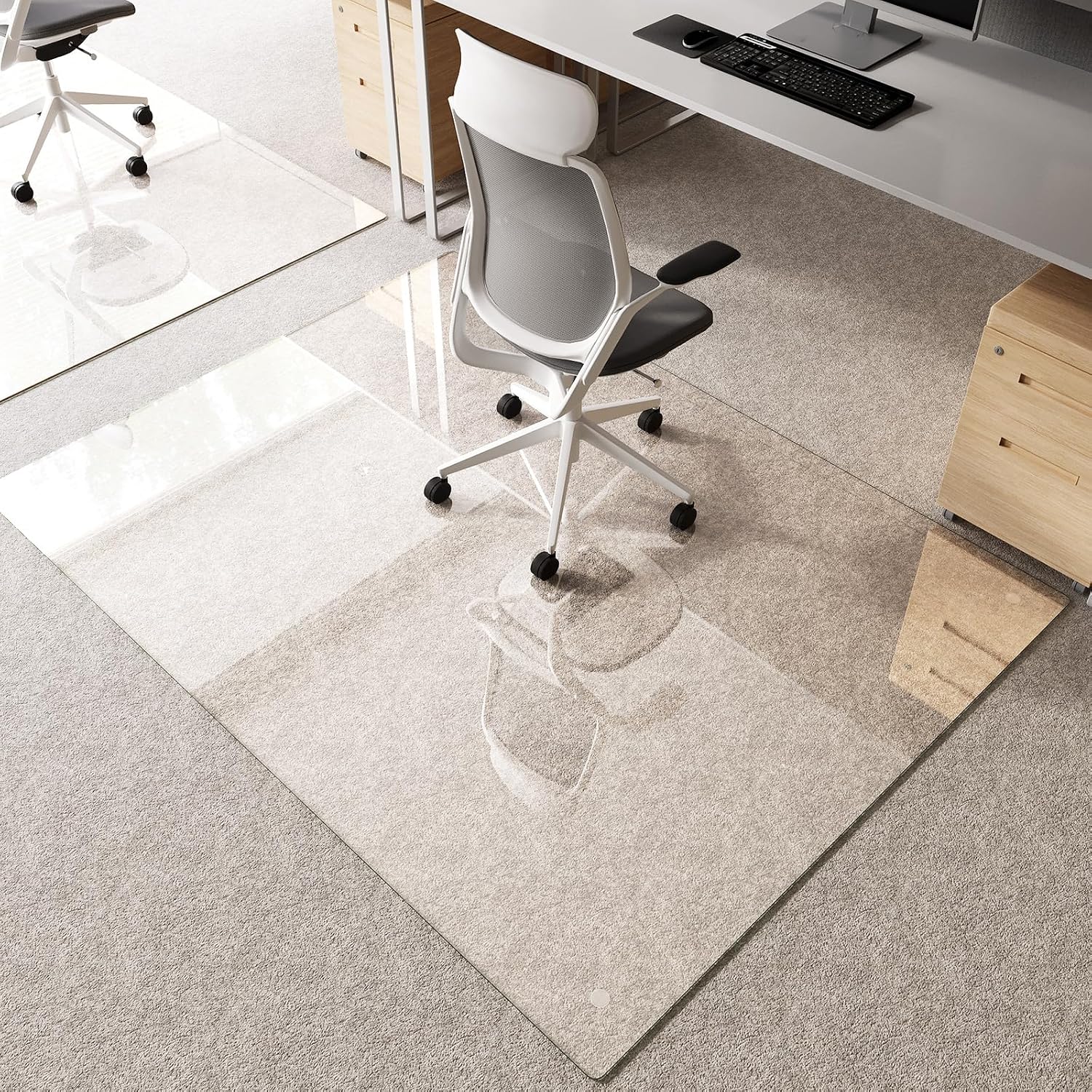 Tempered Glass Chair Mat 72'x54' – Ultra-Clear Office Chair Mat for Hardwood Floors & Low-Pile Carpets – Heavy-Duty 0.2' Scratch-Resistant Surface with Non-Slip Pads – Supports 1,000 lbs