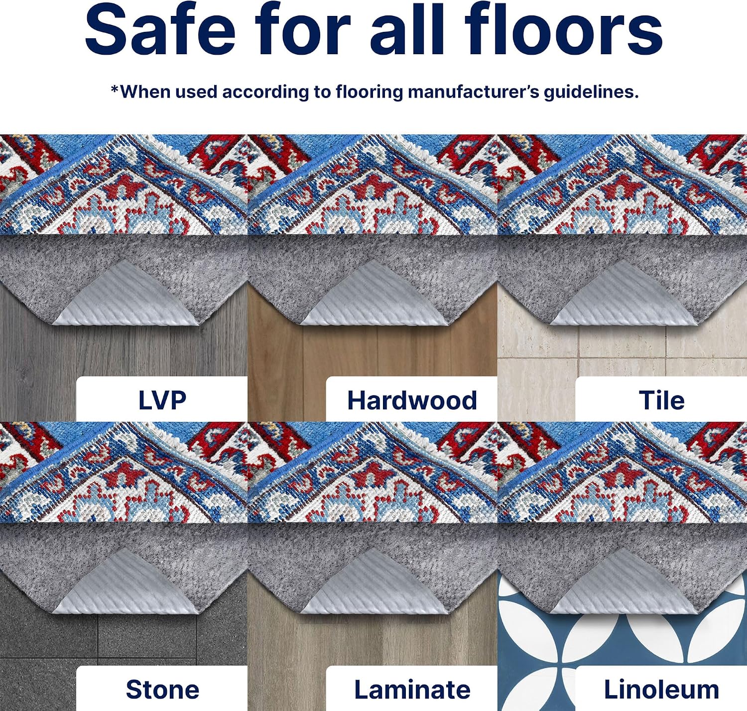 RUGPADUSA - Vinyl Lock - 8'x11' - Felt and EVA - Non-Slip Rug Pad for Vinyl, Luxury Vinyl Plank (LVP) Flooring