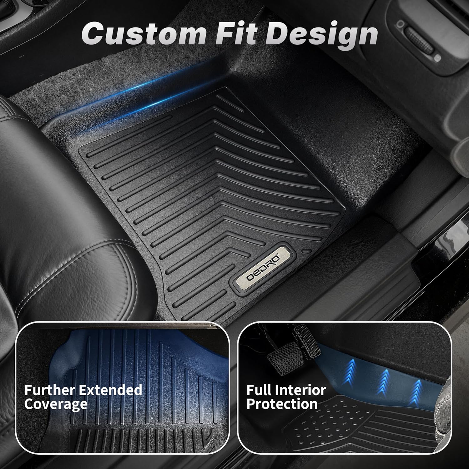 OEDRO Floor Mats Fit for 2017-2026 Honda Ridgeline Crew Cab (Front, Rear and 2nd Row Under-Seat Cargo Area), TPE All Weather Custom Fit Floor Liners for Ridgeline, Pickup 1st 2nd & 2nd Row Cargo Black