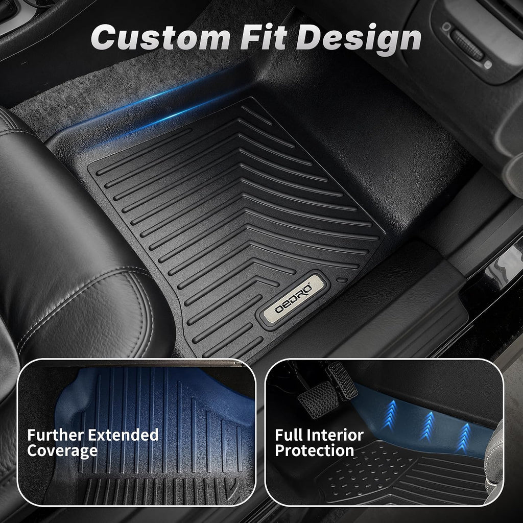 OEDRO Floor Mats Fit for 2014-2018 Silverado/Sierra 1500, 2015-2019 2500HD/3500HD Crew Cab, with 1st Row Bench Seat, Black TPE All-Weather Guard Includes 1st and 2nd Row: Full Set Liners