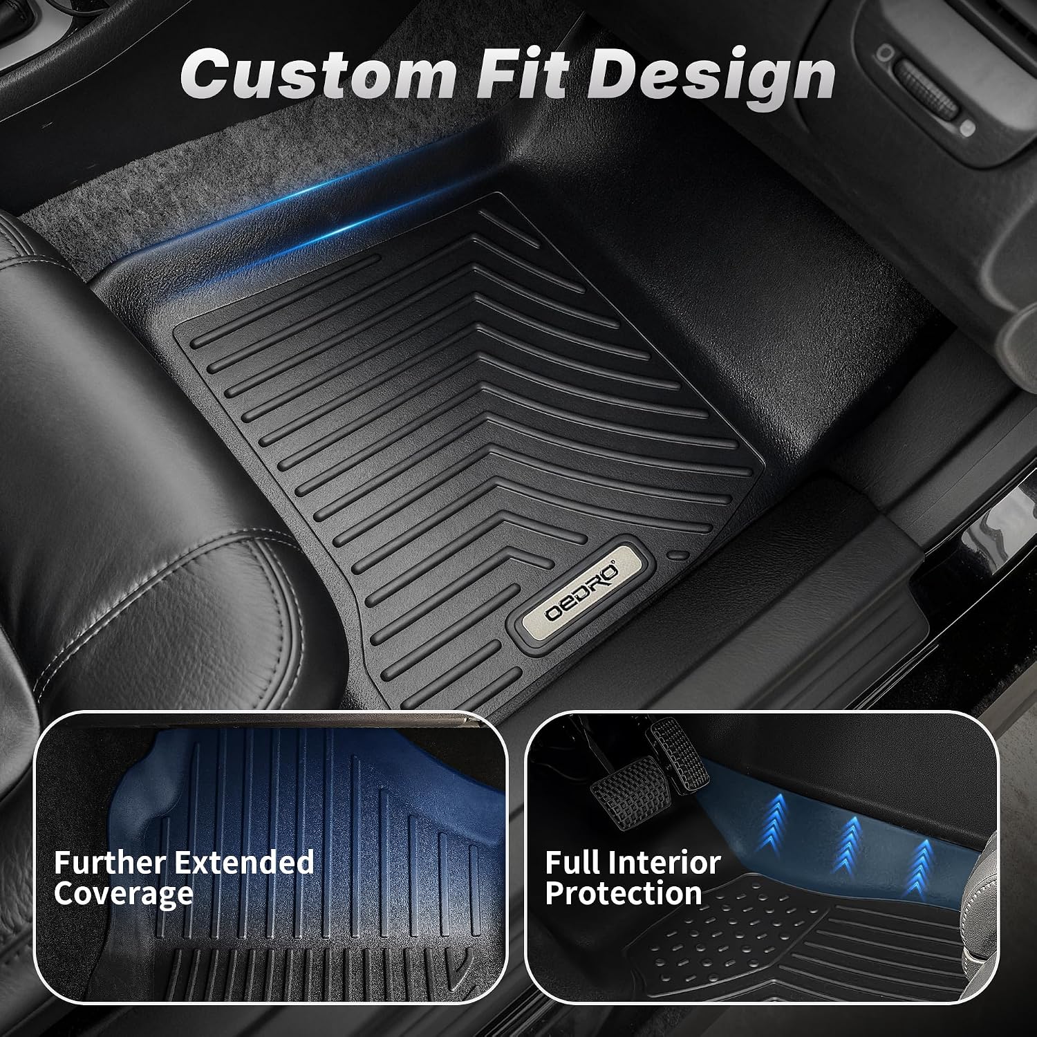 OEDRO Floor Mats Fit for 2014-2018 Silverado/Sierra 1500, 2015-2019 2500HD/3500HD Crew Cab, with 1st Row Bench Seat, Black TPE All-Weather Guard Includes 1st and 2nd Row: Full Set Liners
