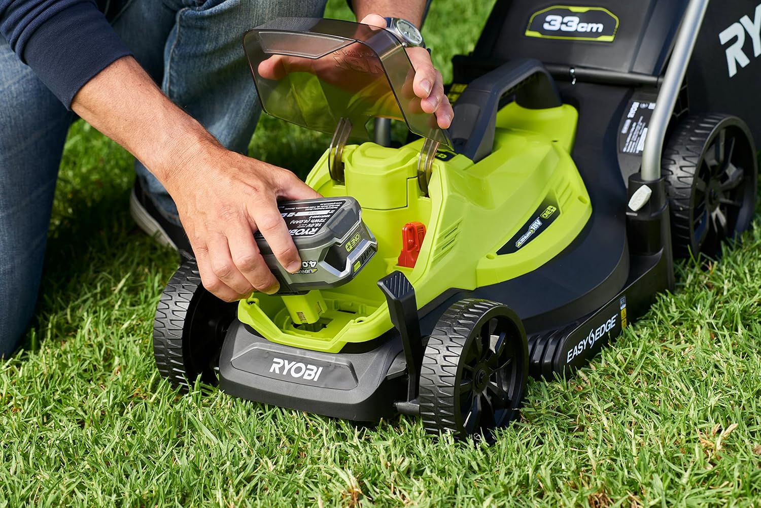 RYOBI 18V ONE+ OLM1833B Cordless Lawnmower - 33cm Cutting Width, Without Battery & Charger, Compact for Small Lawns