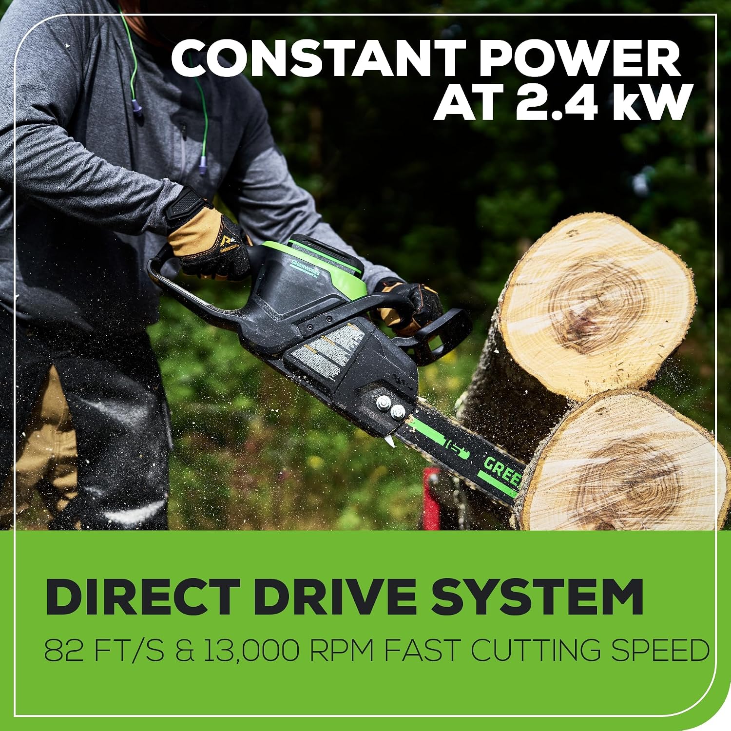 Greenworks 82V 16' Brushless (2.4 kW) Cordless Chainsaw (225 Cuts Per Charge), 4.0Ah Battery and Dual Port Rapid Charger (Great For Landscapers and Professionals