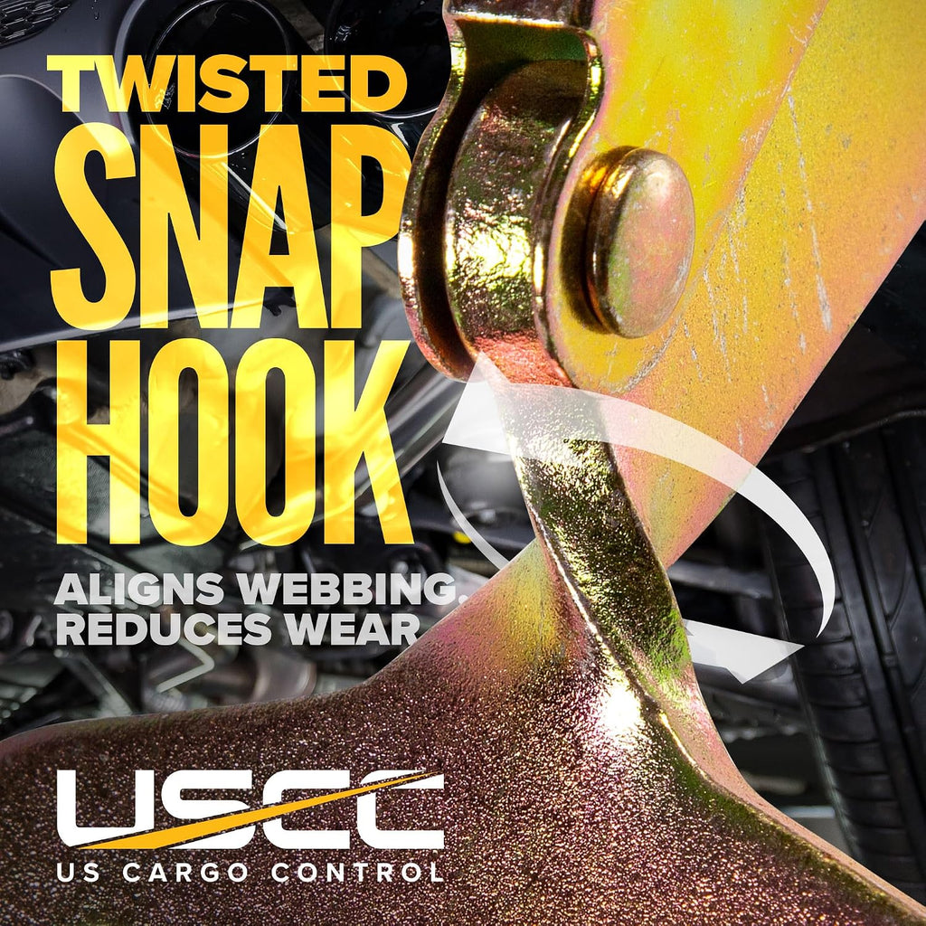 US Cargo Control Twisted Snap Hook Ratchet Straps 2 Inch x 8 Foot (15-Pack), 10,000 LBS Break Strength, Car Tie Down Straps for Trailers, Tie Down Cars, Motorcycles, Race Cars - Low-Profile Ratchet