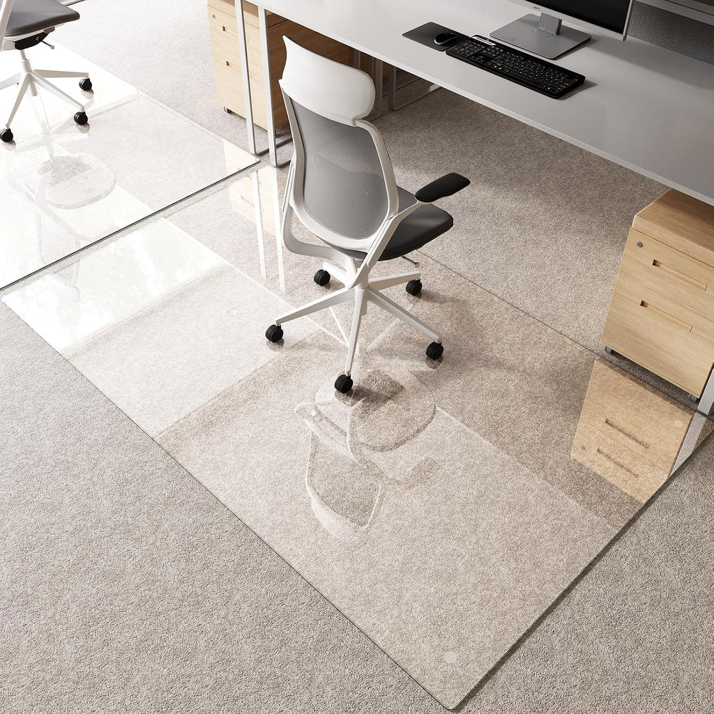Tempered Glass Chair Mat 80'x48' – Ultra-Clear Office Chair Mat for Hardwood Floors & Low-Pile Carpets – Heavy-Duty 0.2' Scratch-Resistant Surface with Non-Slip Pads – Supports 1,000 lbs