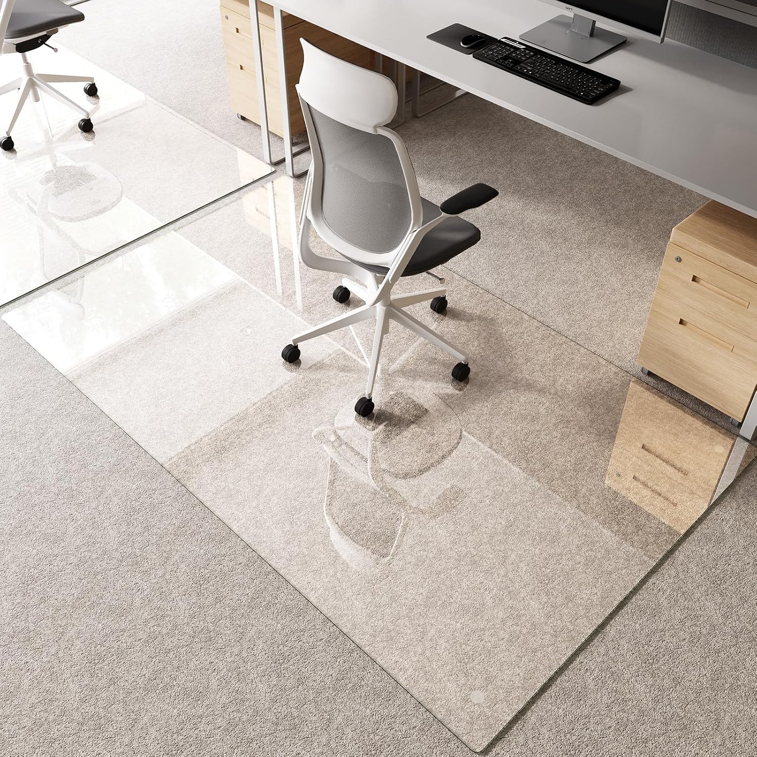 Tempered Glass Chair Mat 80'x48' – Ultra-Clear Office Chair Mat for Hardwood Floors & Low-Pile Carpets – Heavy-Duty 0.2' Scratch-Resistant Surface with Non-Slip Pads – Supports 1,000 lbs