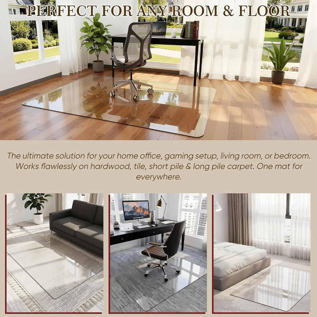 Tempered Glass Chair Mat for Hardwood Floor & Low Pile Carpet, 40' x 60' Heavy Duty Office Chair Mat with Non-Slip Pads, Scratch Resistant Floor Protector for Home Office