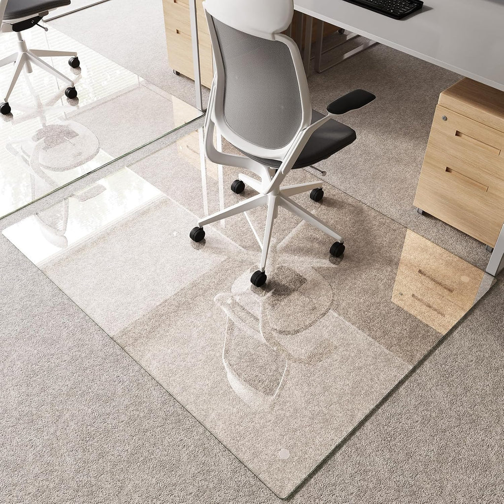 Tempered Glass Chair Mat 58'x44' – Ultra-Clear Office Chair Mat for Hardwood Floors & Low-Pile Carpets – Heavy-Duty 0.2' Scratch-Resistant Surface with Non-Slip Pads – Supports 1,000 lbs
