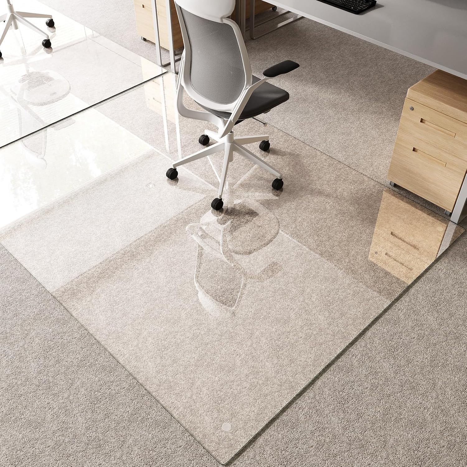 Tempered Glass Chair Mat 80'x60' – Ultra-Clear Office Chair Mat for Hardwood Floors & Low-Pile Carpets – Heavy-Duty 0.2' Scratch-Resistant Surface with Non-Slip Pads – Supports 1,000 lbs