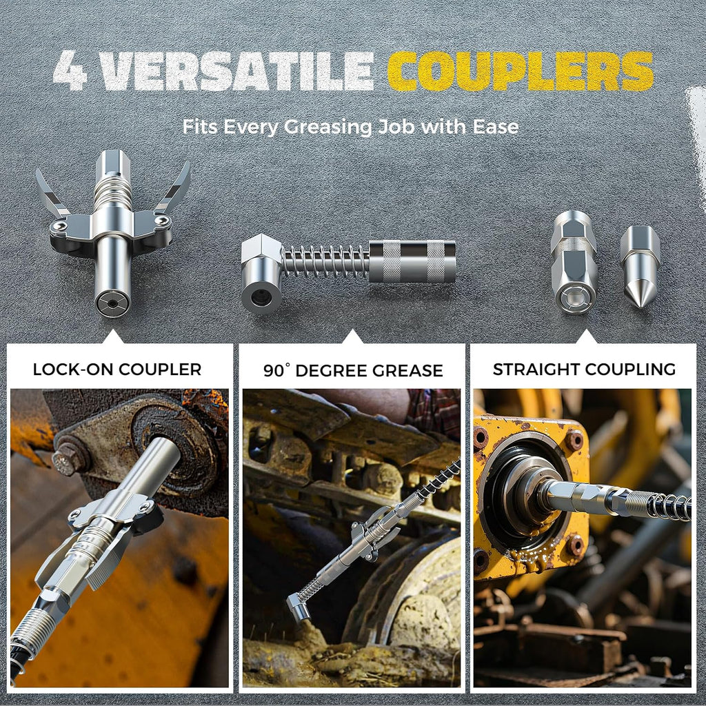 Ecarke Cordless Grease Gun Compatible with DeWalt 20V Battery, 12000PSI Max Electric Grease Gun, Dual Pistol & in-Line Grip, Works with Bulk & Cartridge Grease, with 39' Hose & 4 Couplers (Tool Only)