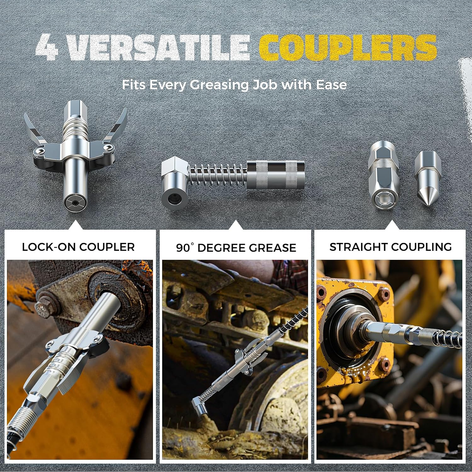 Ecarke Cordless Grease Gun Compatible with DeWalt 20V Battery, 12000PSI Max Electric Grease Gun, Dual Pistol & in-Line Grip, Works with Bulk & Cartridge Grease, with 39' Hose & 4 Couplers (Tool Only)