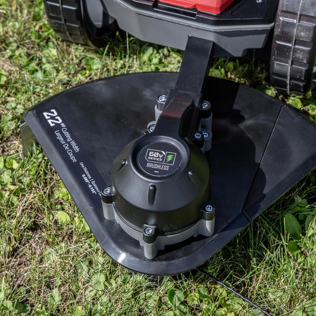 Earthquake 60V Walk Behind String Mower, Includes Two 4Ah Batteries, 22' Cutting Diameter, Three Cutting Speed Dial, 14' Never-Go-Flat Wheels, Easy Assembly, Adjustable Handlebar, Model #44965