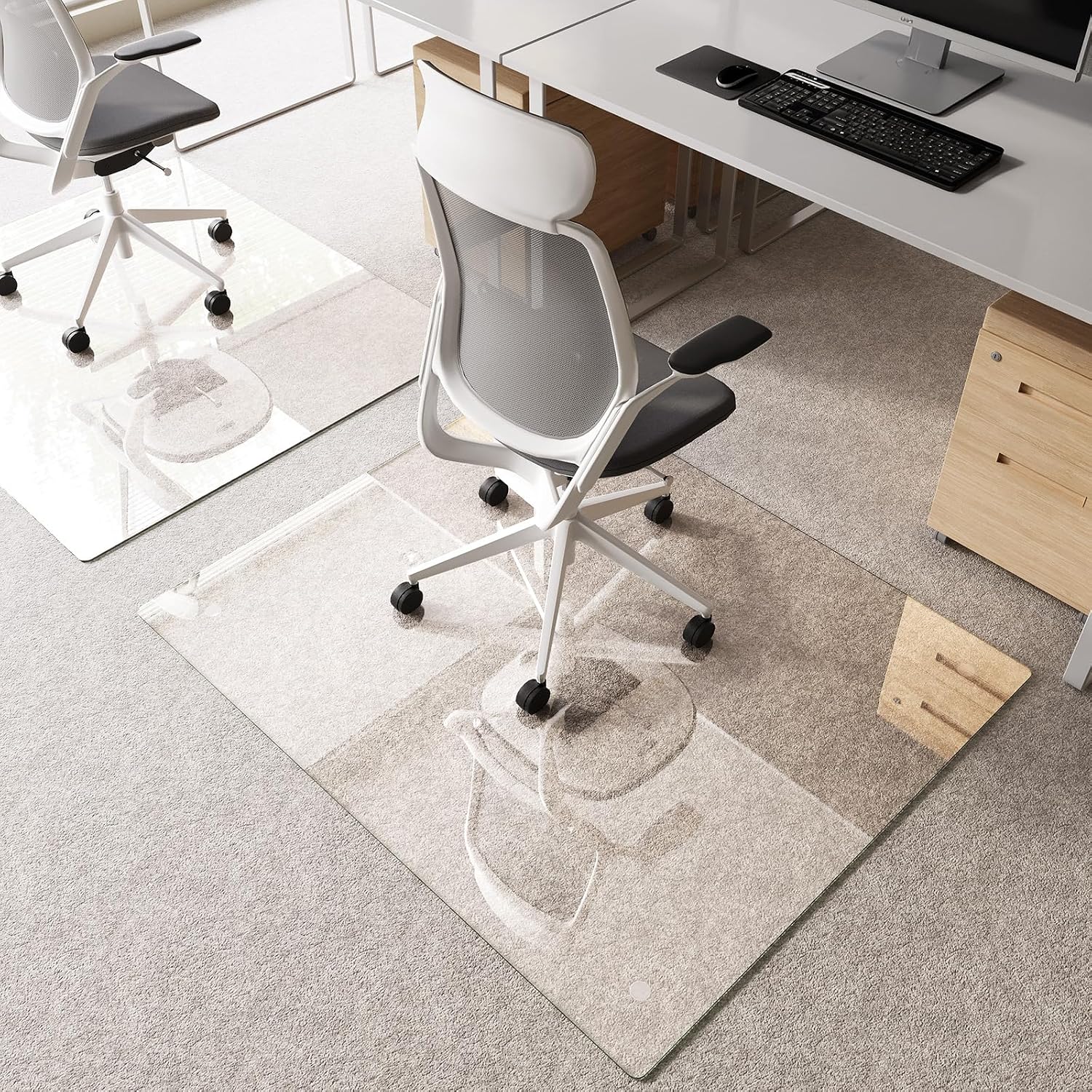 Tempered Glass Chair Mat 48'x40' – Ultra-Clear Office Chair Mat for Hardwood Floors & Low-Pile Carpets – Heavy-Duty 0.2' Scratch-Resistant Surface with Non-Slip Pads – Supports 1,000 lbs