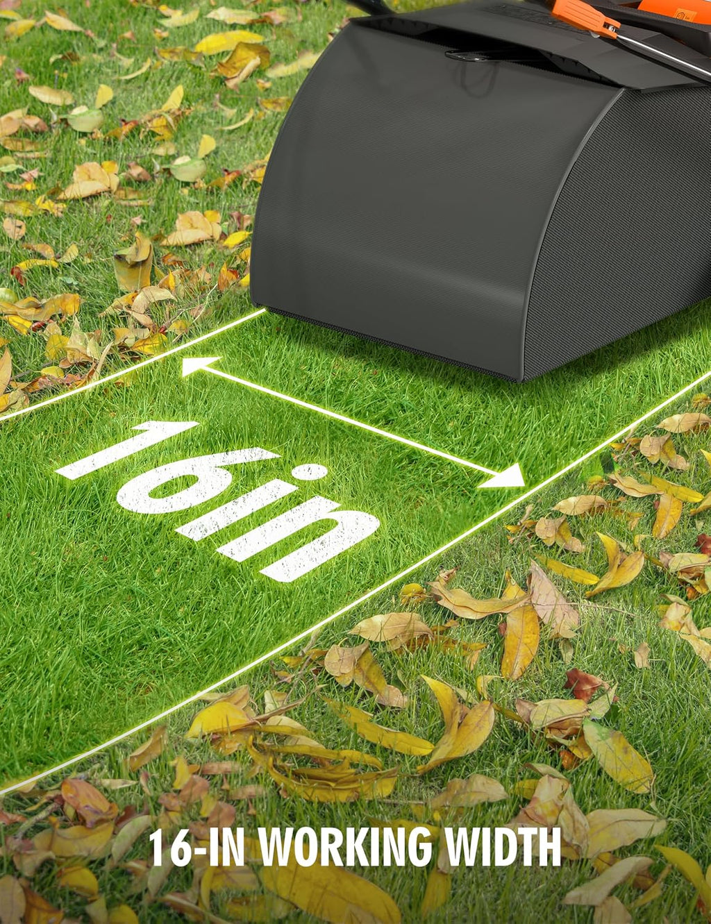 16' Artificial Turf Vacuum, 1800w Grass Sweeper 15 Amp Lawn Sweeper Yard Power Brush with 55L Removable Leaf Collection Bag, Quick-Fold, Keeps Clear Sweepy Box, Orange