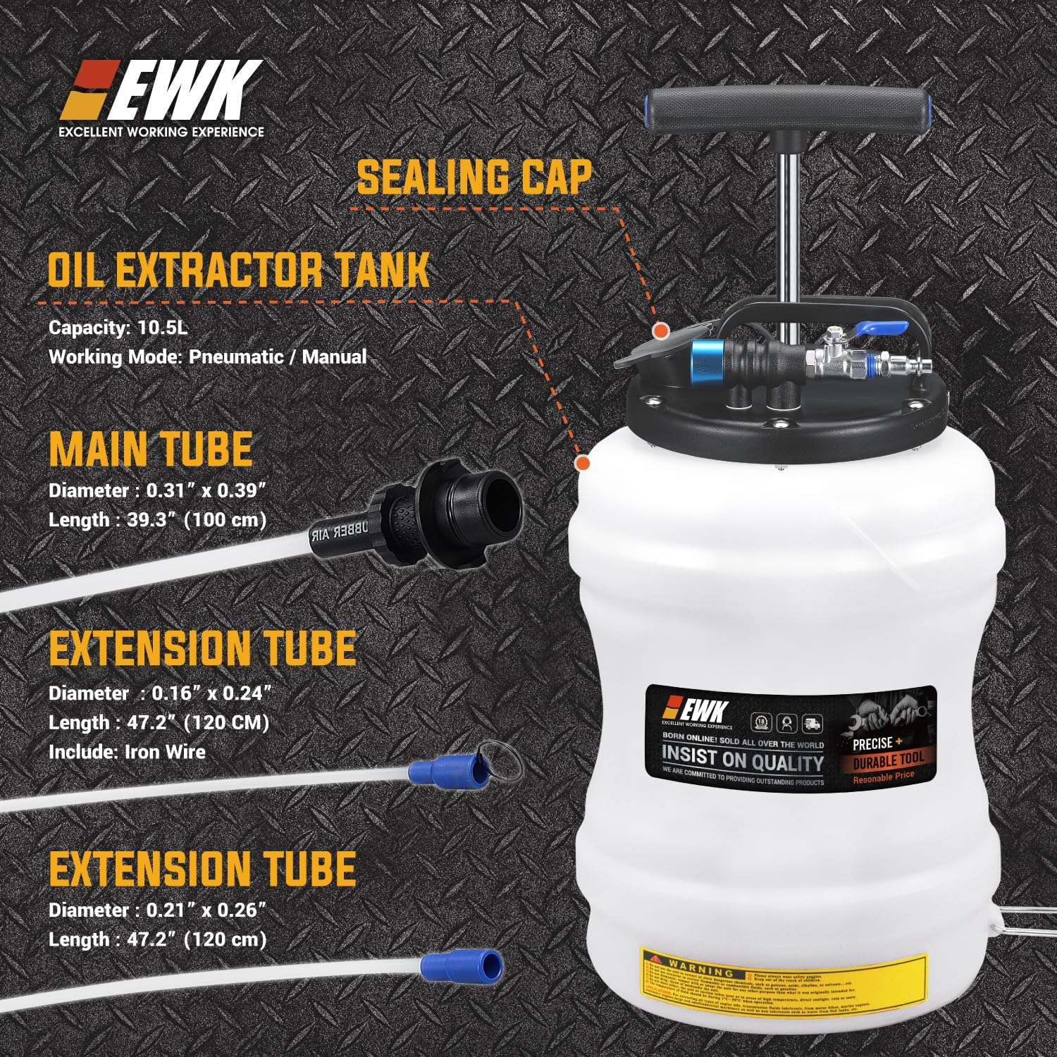 EWK 10.5L Pneumatic/Manual Oil Extractor Pump for Oil Change, Fluid Extractor for Automotive Fluids Vacuum Evacuation