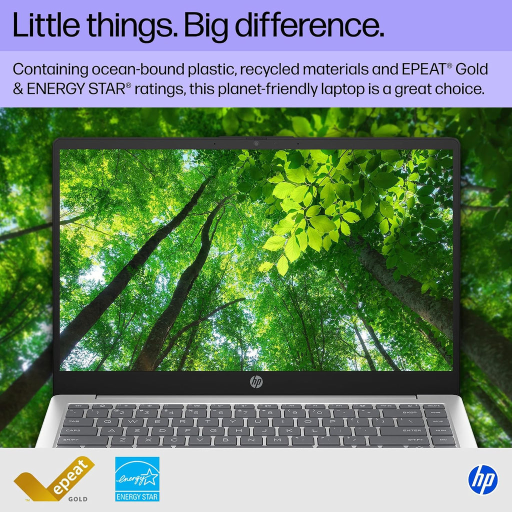 HP 14 inch Laptop, HD Display, Intel Processor N200, 4 GB RAM, 128 GB UFS, Intel UHD Graphics, Windows 11 Home in S Mode, Natural Silver, 14-ep0500nr