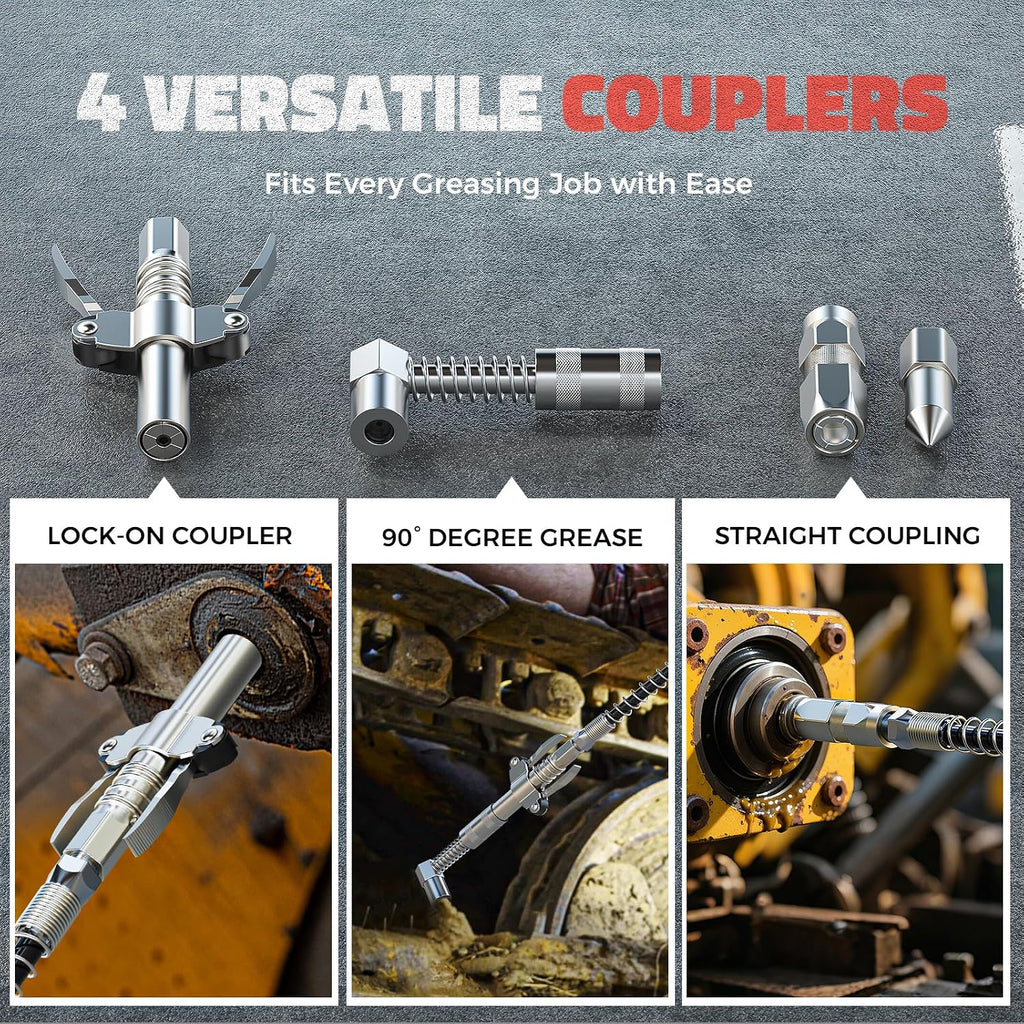 Ecarke Cordless Grease Gun Compatible with Milwaukee 18V Battery, 12000PSI Max Electric Grease Gun, Dual Pistol & in-Line Grip, Works with Bulk & Cartridge Grease, 39' Hose & 4 Couplers (Tool Only)
